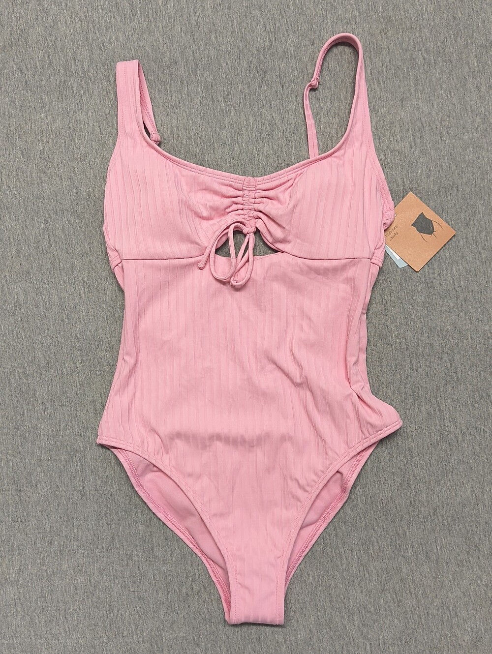 Shade & Shore Women’s Ribbed Cinch‑Front One‑Piece Swimsuit – Pink (Size S)